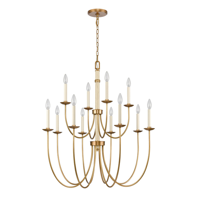 89719/8+4 - Neville 34'' Wide 12-Light Chandelier - Natural Brass