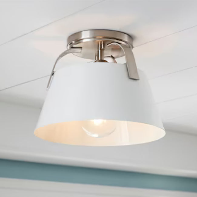 90180/1 - Jepson 9.5'' Wide 1-Light Semi Flush Mount - Matte White with Brushed Nickel