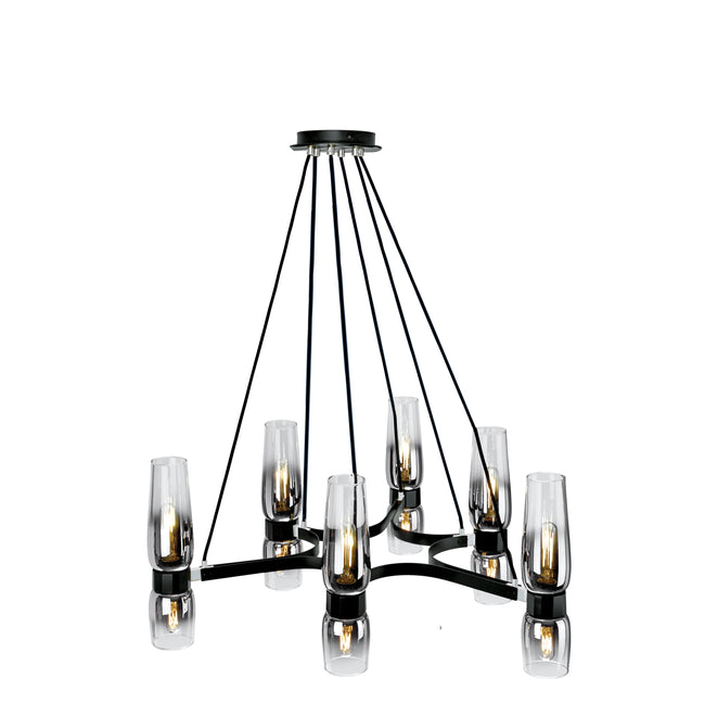 9775-MBCH-CLGR - Flame Chandelier - Matte Black With Chrome