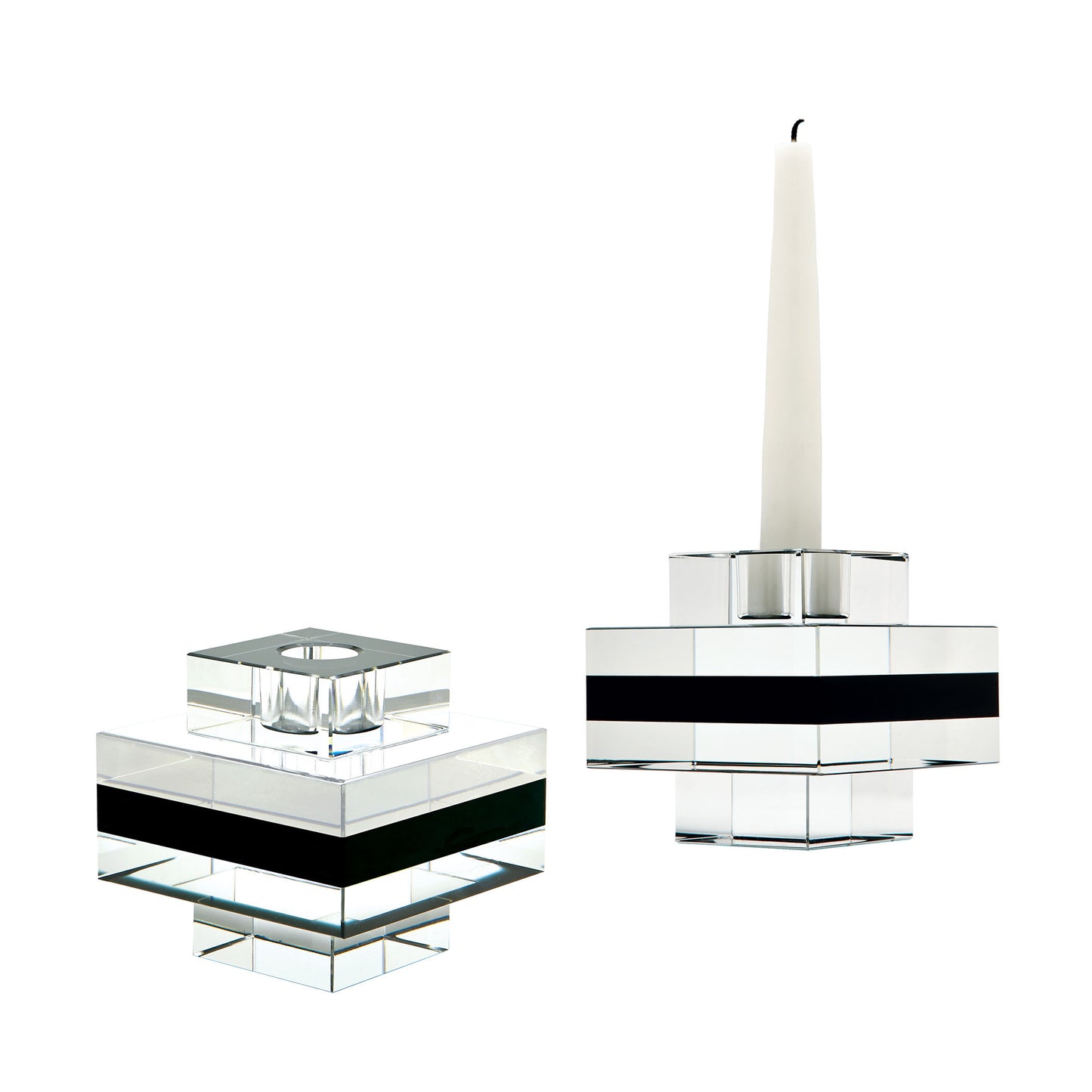 980018/S2 - Tuxedo Crystal Pedestal Candleholders (Set of 2) - Square