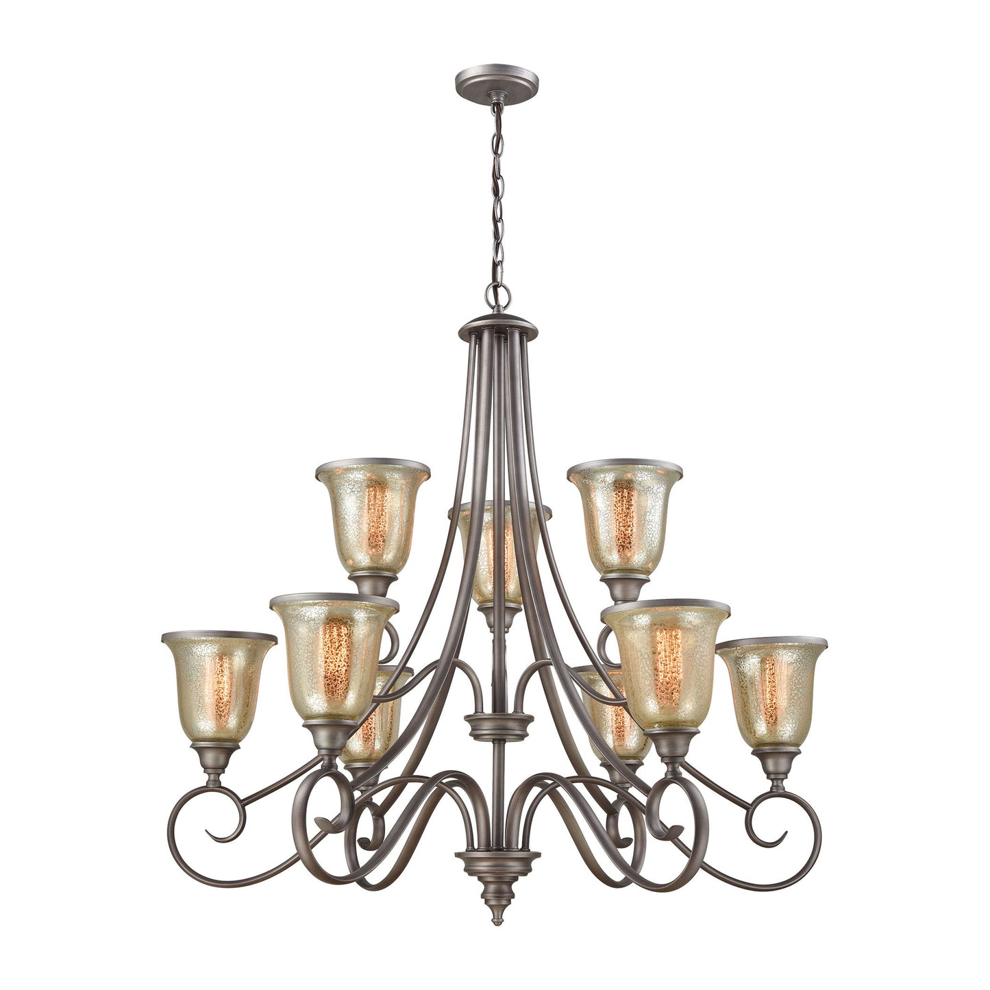 CN230927 - Georgetown 9-Light Chandelier in in Weathered Zinc with Mercury Glass