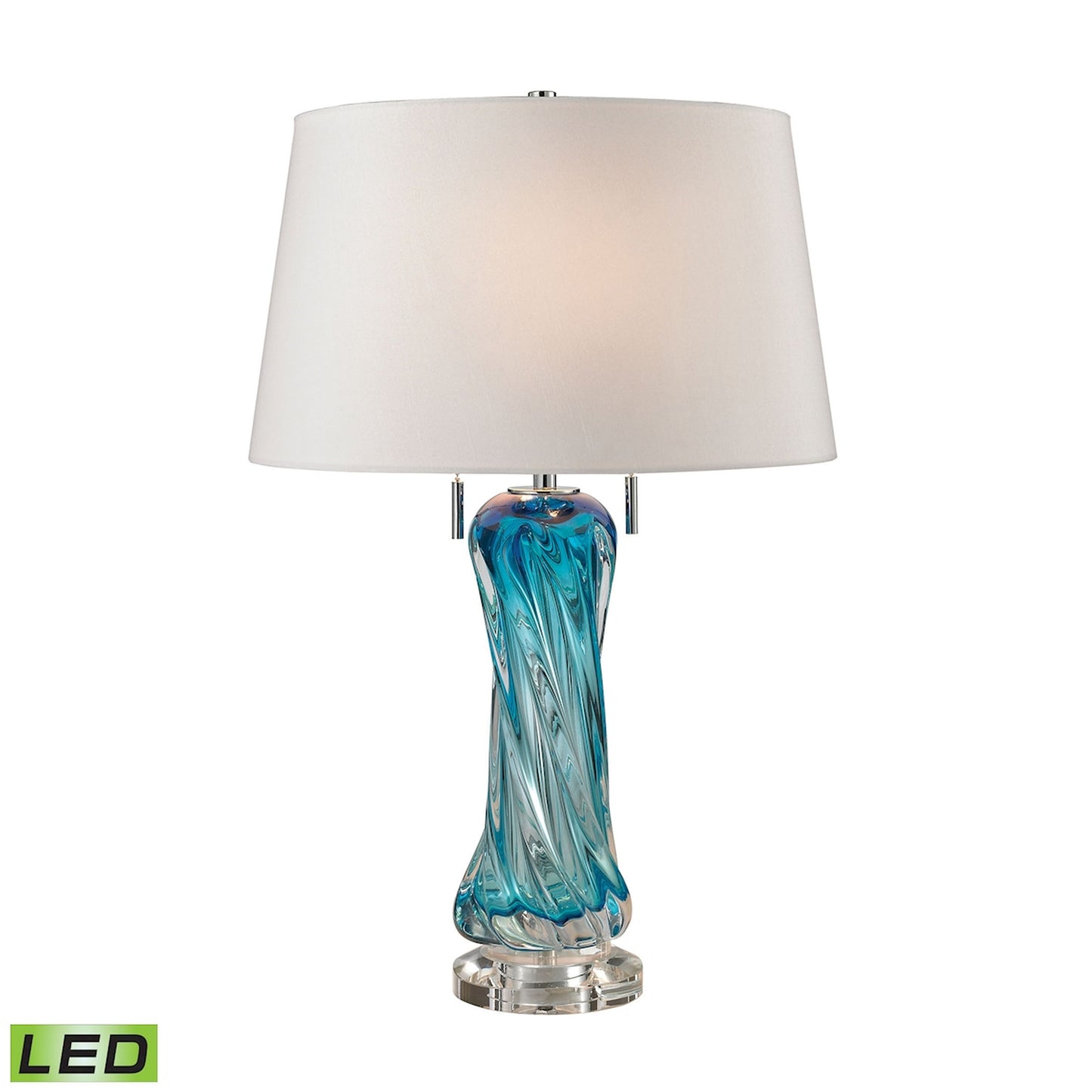 D2664W-LED - Vergato Free Blown Glass Table Lamp in Blue with White Shade - LED