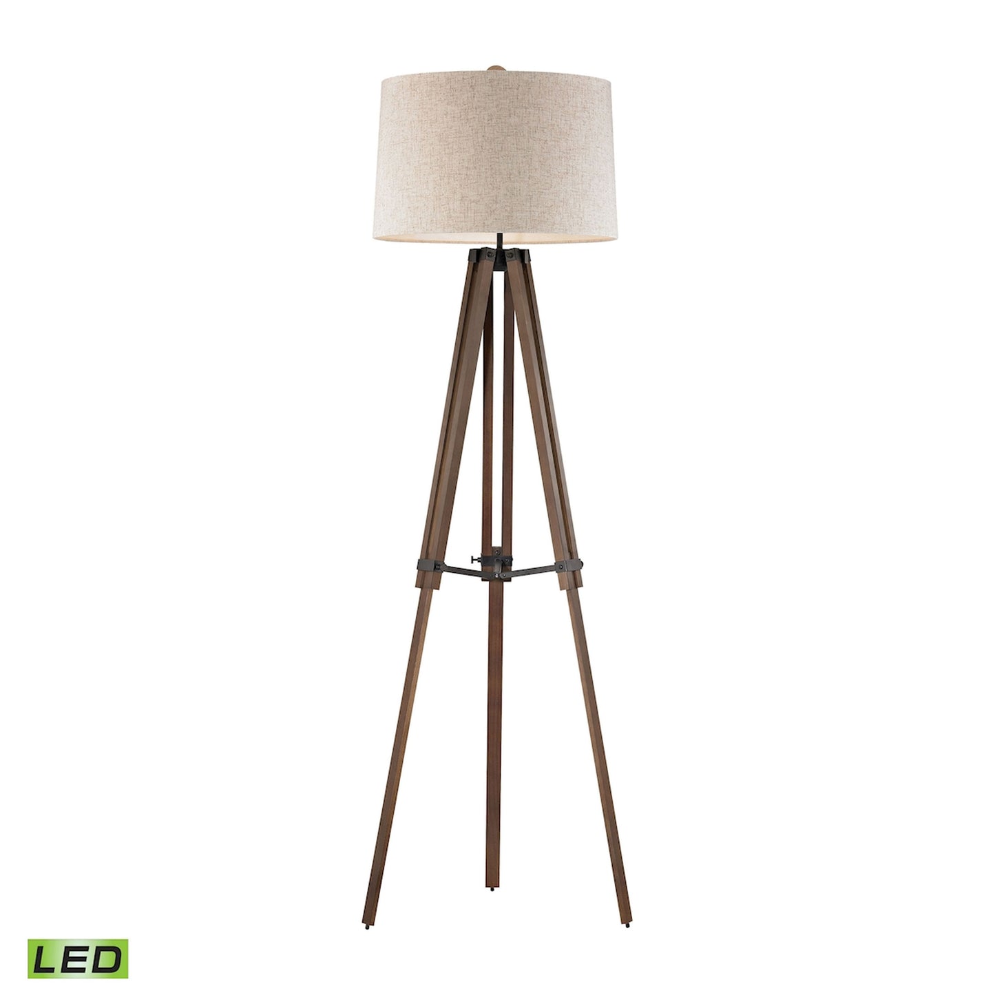 D2817-LED - Wooden Brace 62'' High 1-Light Floor Lamp - Black