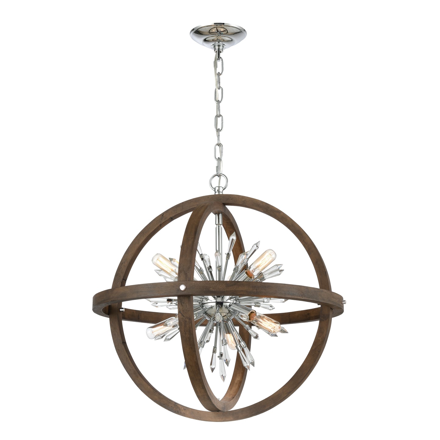 D4469 - Morning Star 30'' Wide 10-Light Pendant - Aged Fir with Chrome