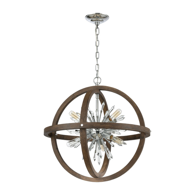 D4469 - Morning Star 30'' Wide 10-Light Pendant - Aged Fir with Chrome