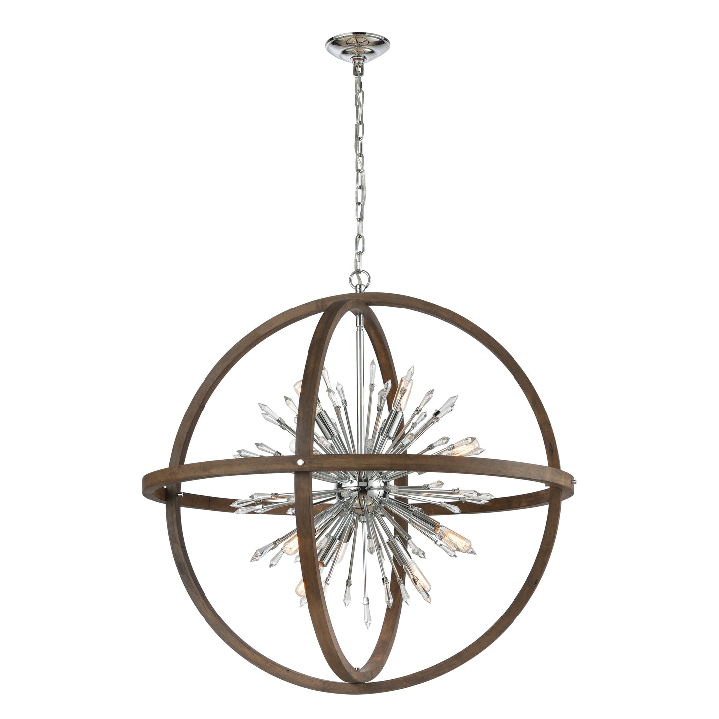 D4470 - Morning Star 19.5'' Wide 6-Light Pendant - Aged Fir with Chrome