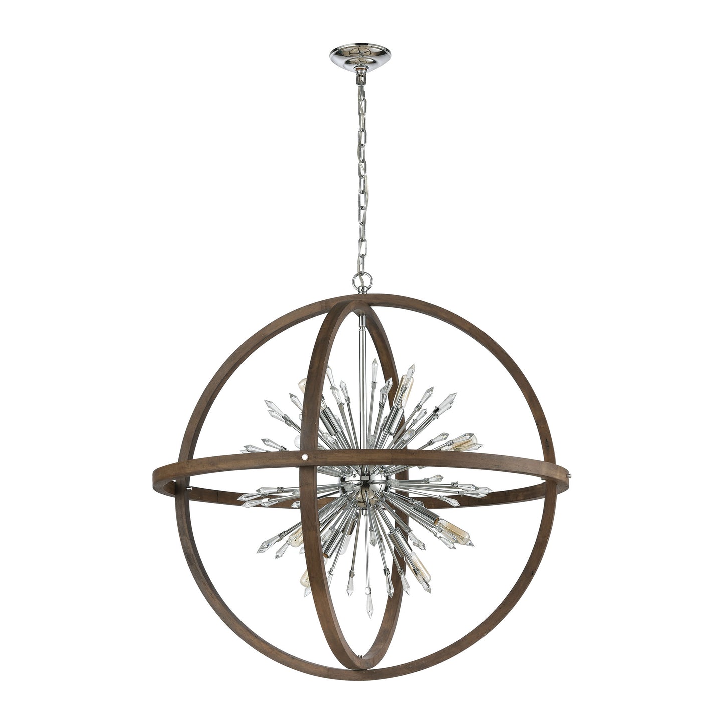 D4470 - Morning Star 19.5'' Wide 6-Light Pendant - Aged Fir with Chrome