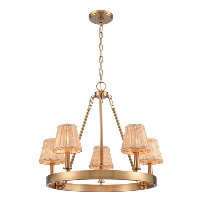 EC89756/5 - Rydell 24.5'' Wide 5-Light Chandelier - Brushed Gold and Rattan