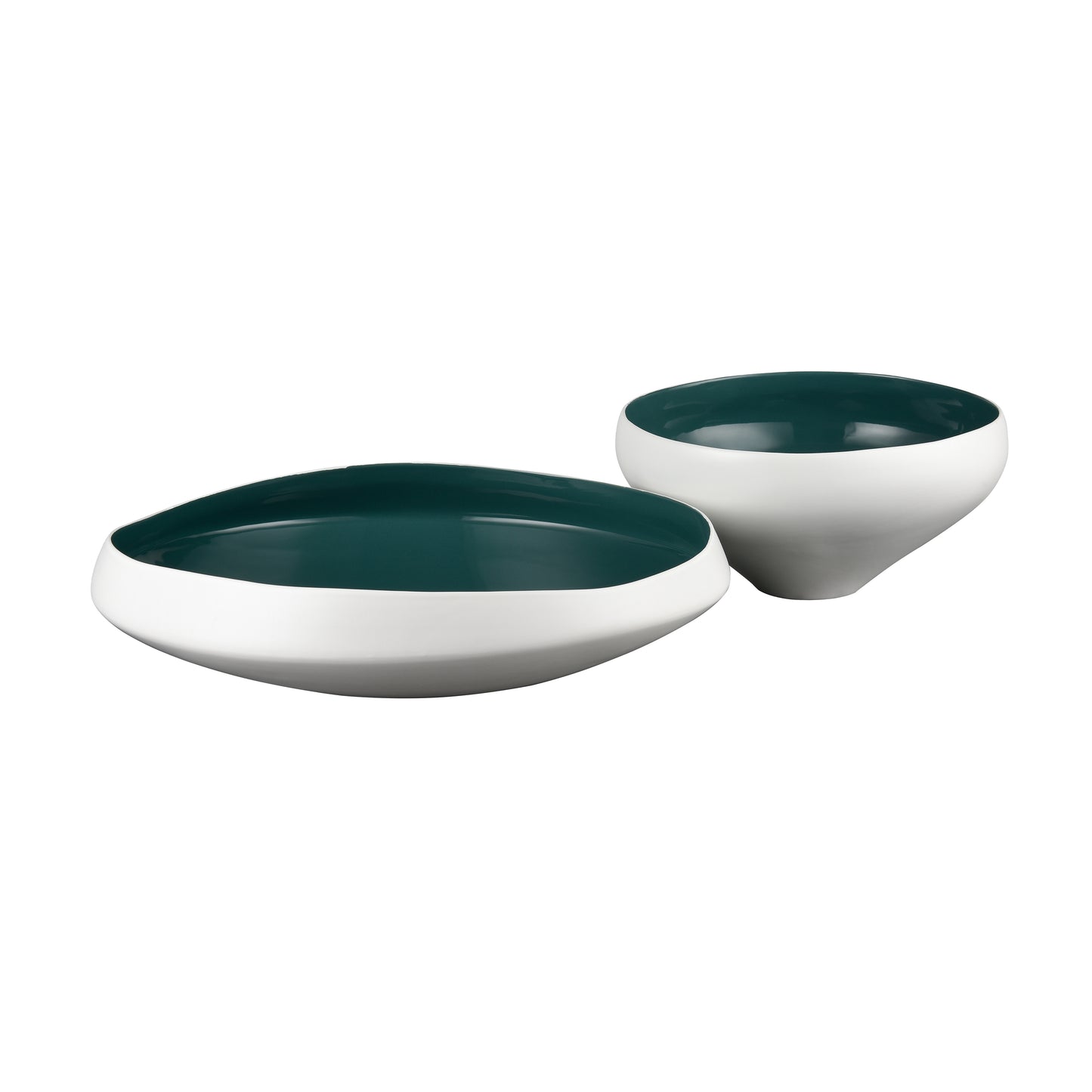 H0017-9744 - Greer Bowl - Low White and Turquoise Glazed