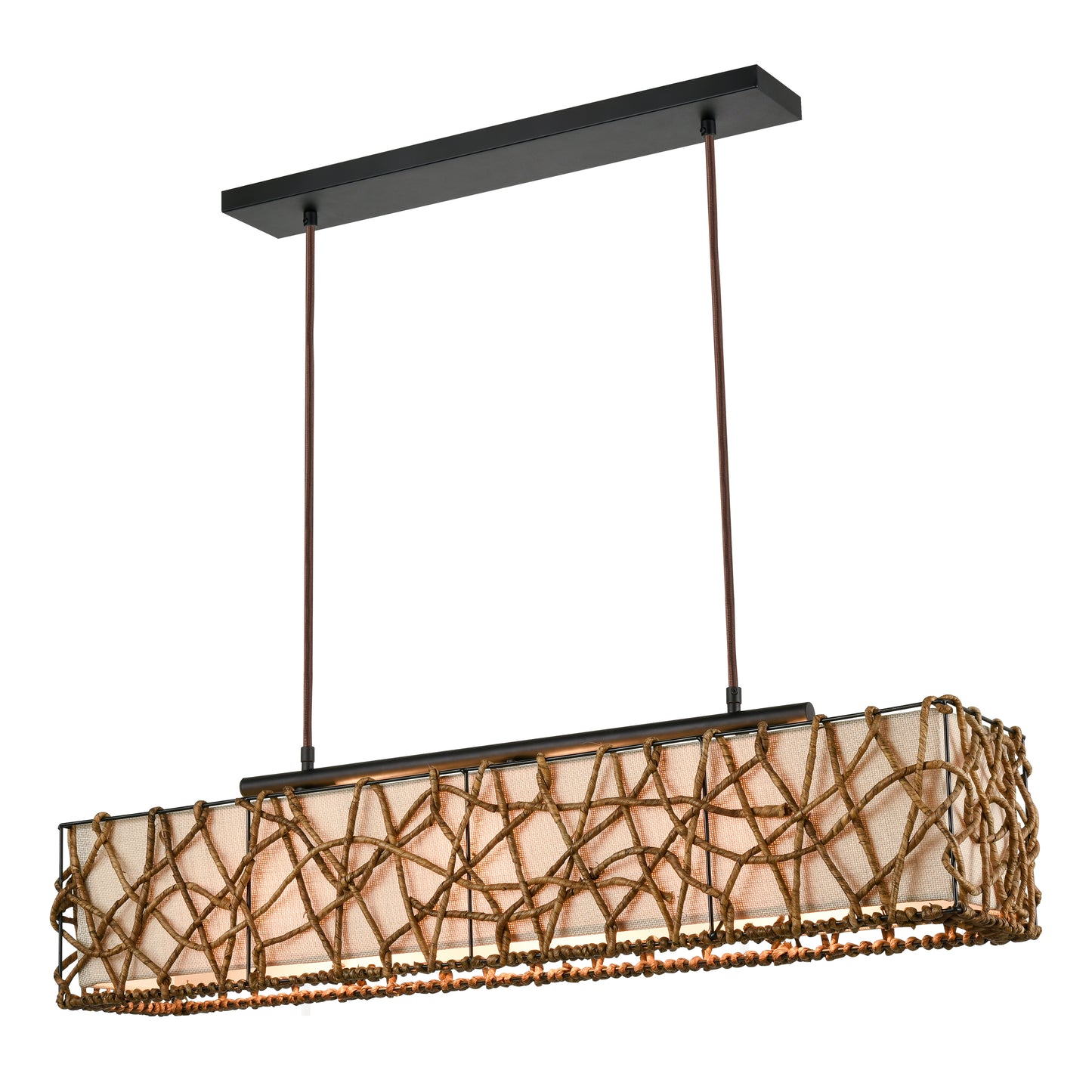 H018-7234 - Bindan 39'' Wide 3-Light Linear Chandelier - Bronze with Natural