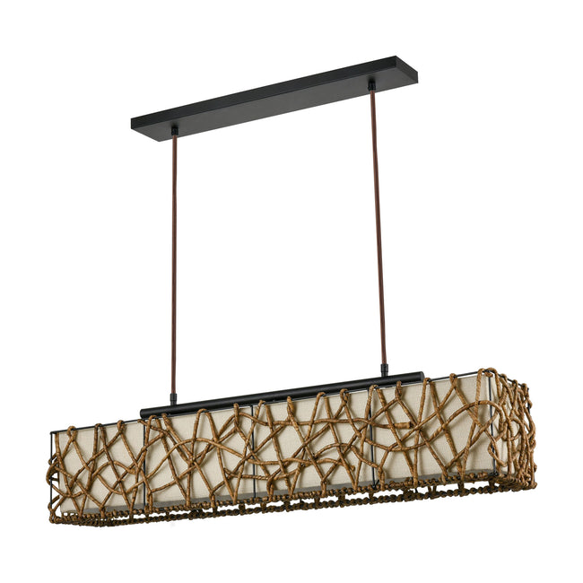 H018-7234 - Bindan 39'' Wide 3-Light Linear Chandelier - Bronze with Natural