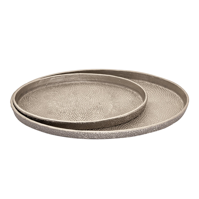 H0807-10660/S2 - Oval Pebble Tray - Set of 2 Nickel