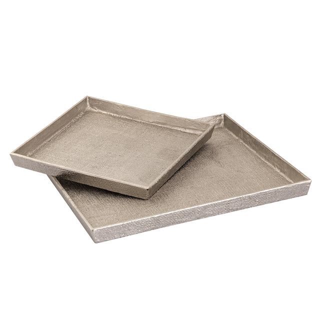 H0807-10661/S2 - Square Linen Texture Tray - Set of 2 Nickel