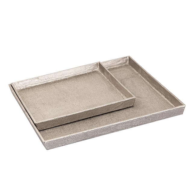 H0807-10661/S2 - Square Linen Texture Tray - Set of 2 Nickel