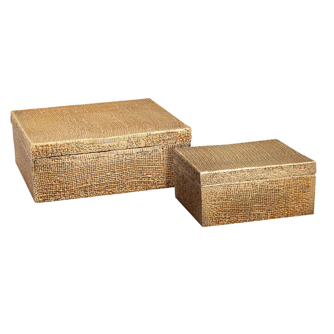 H0807-10663 - Square Linen Texture Box - Small Brass