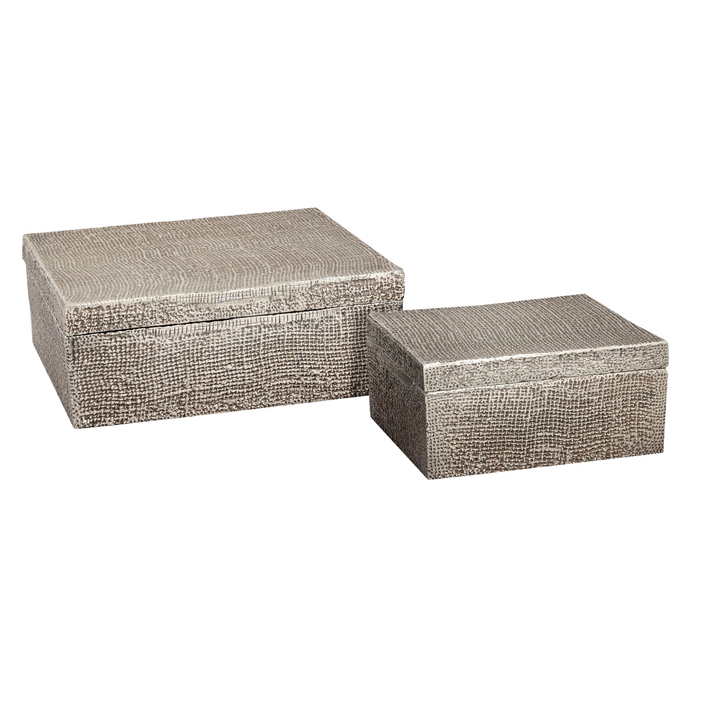 H0807-10665 - Square Linen Texture Box - Large Nickel