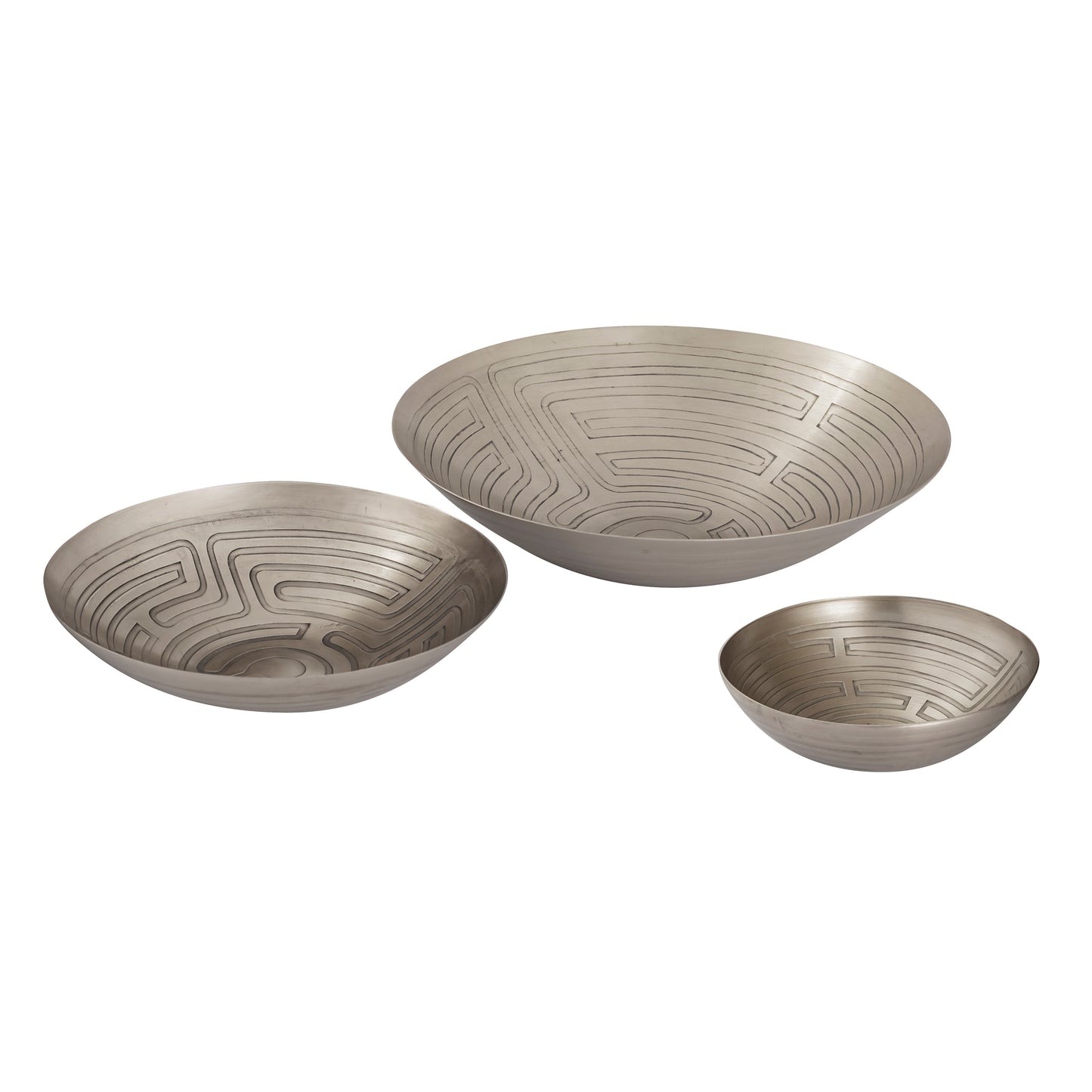 H0807-10671/S3 - Maze Etched Bowl - Set of 3 Nickel