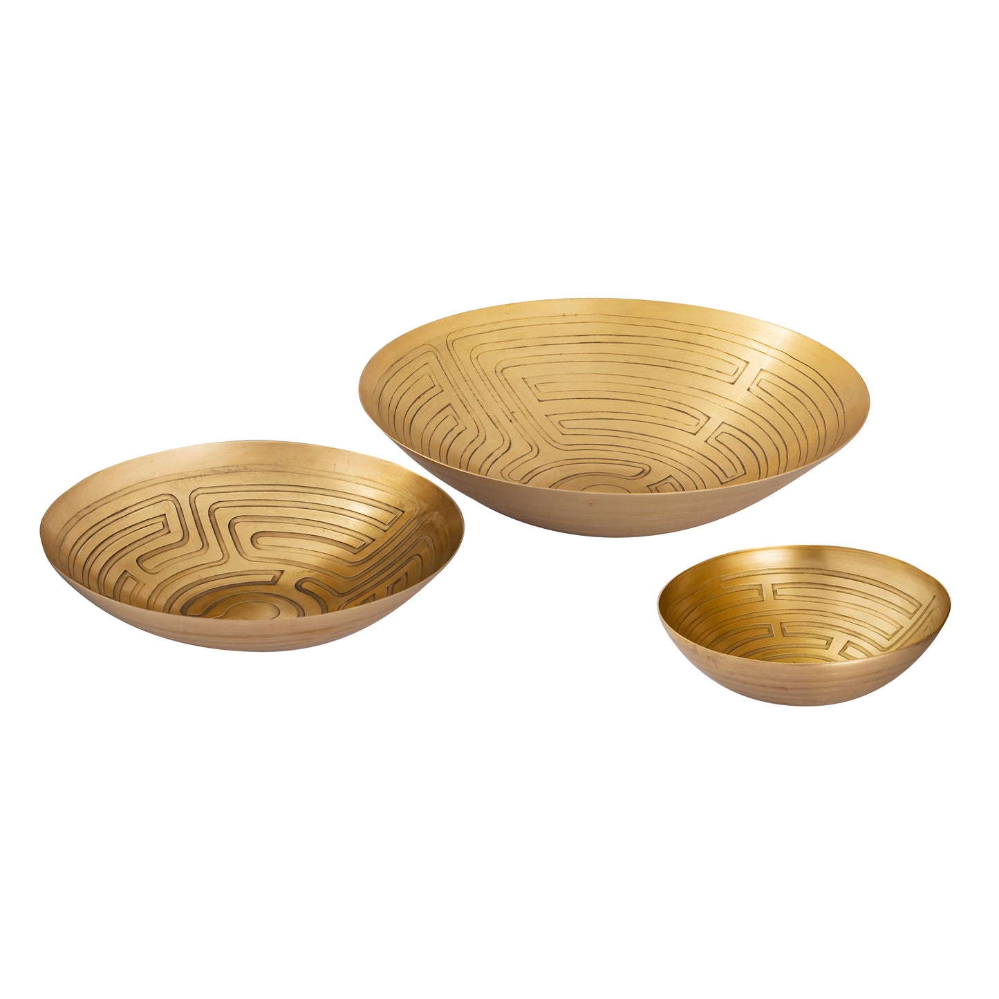 H0807-10673/S3 - Maze Etched Bowl - Set of 3 Brass