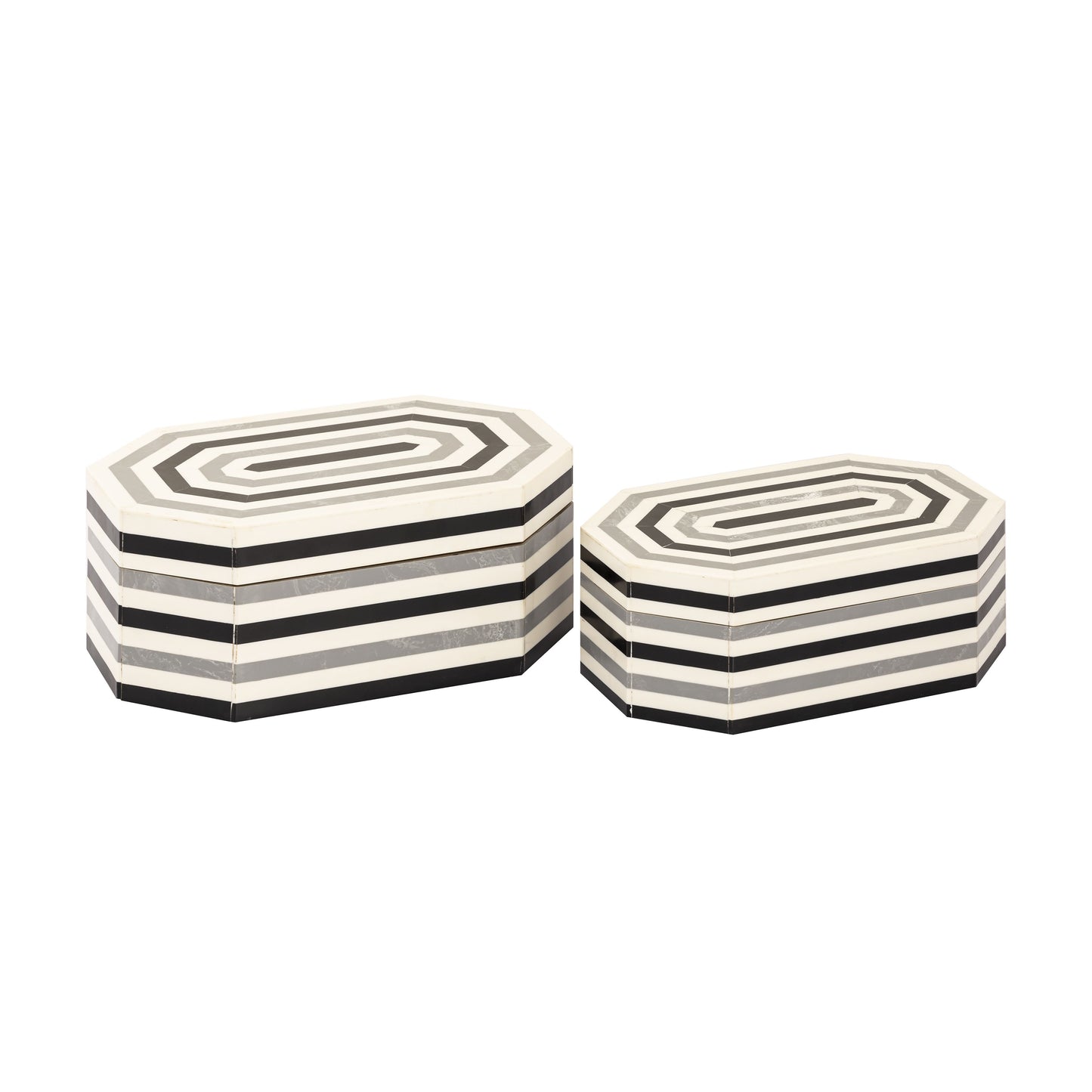 H0807-9768/S2 - Octagonal Striped Box - Set of 2 White