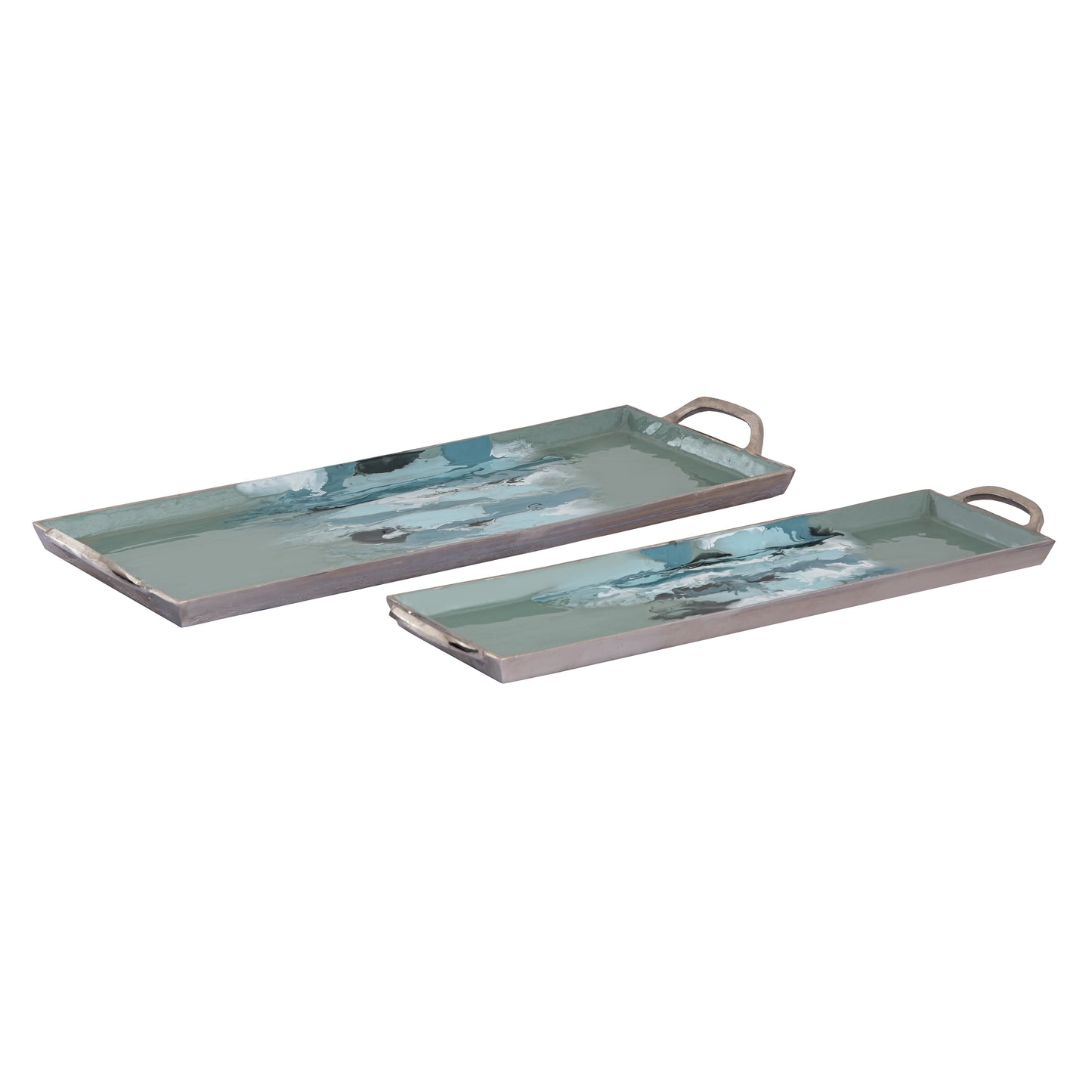 S0807-11355/S2 - Spindrift Tray - Set of 2 Seafoam Green Enamel