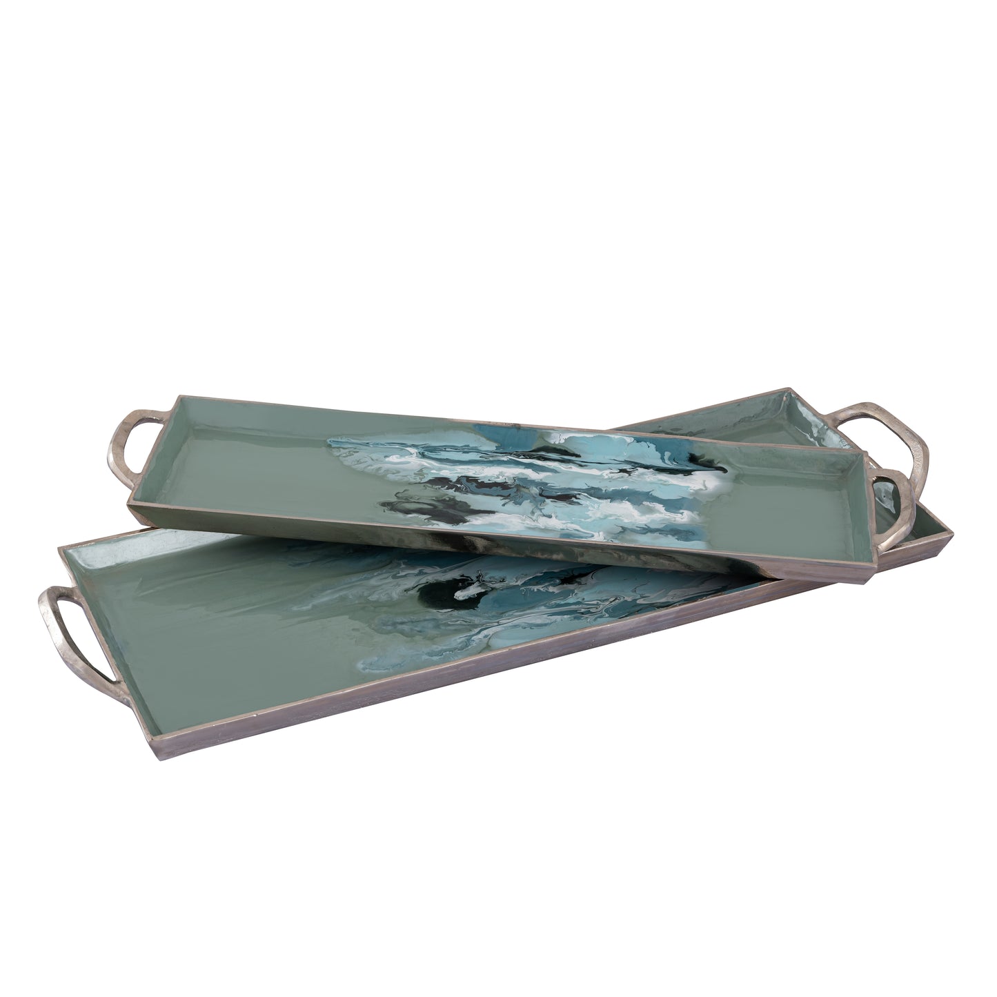 S0807-11355/S2 - Spindrift Tray - Set of 2 Seafoam Green Enamel