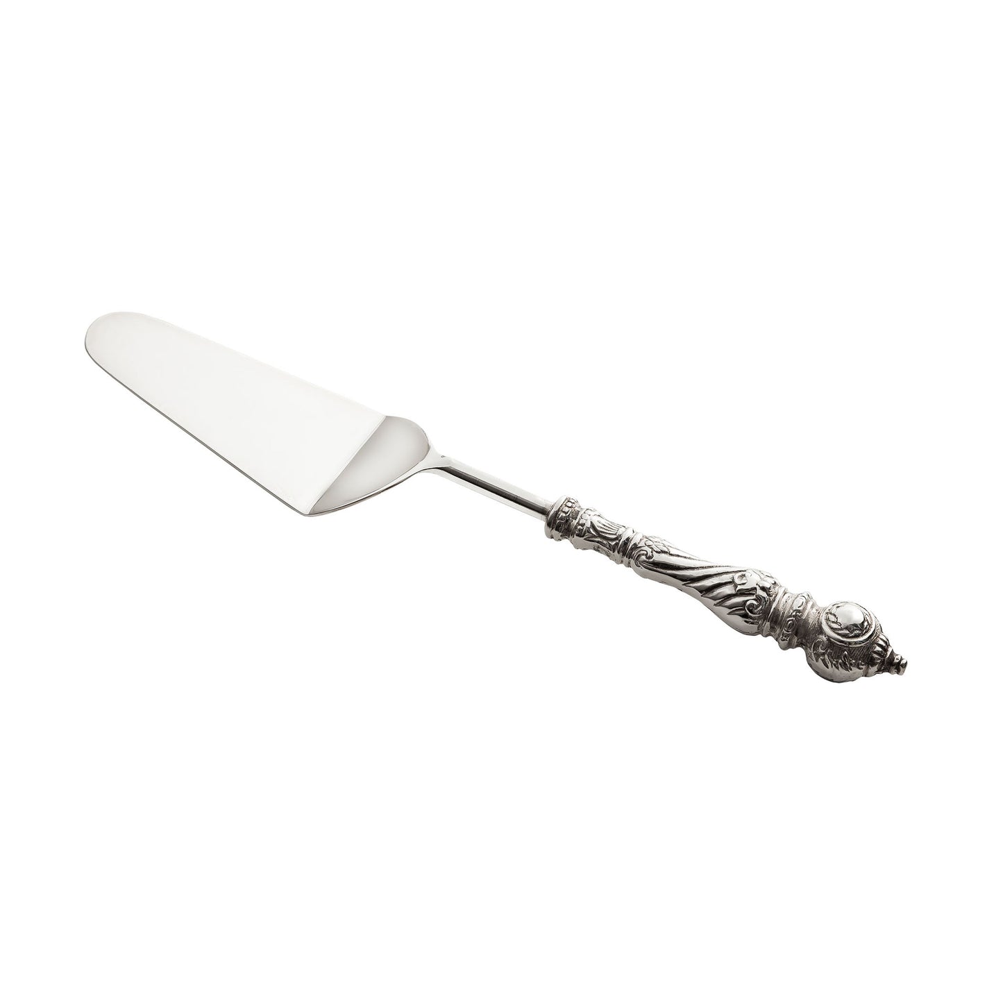 SERVER022 - Brass and Stainless Steel Cake Server with Embossed Silver Plated