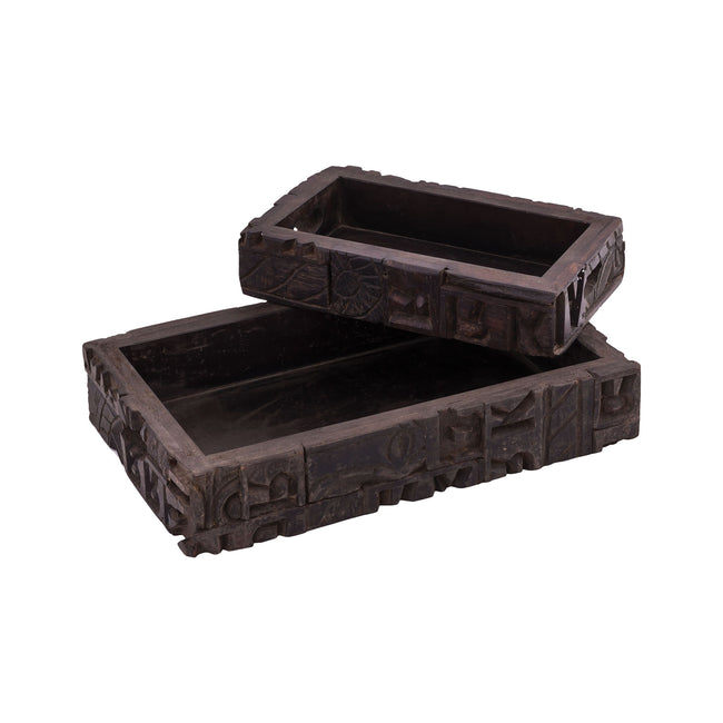 TRAY096 - Carved Block Claded Trays (Set of 2)