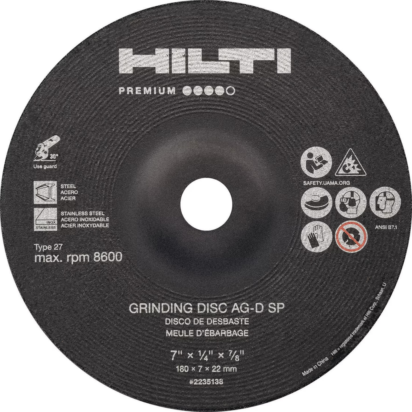 2235189 - Grinding Disc - 4.5" x 1/4 x 7/8" AG-D SP T27