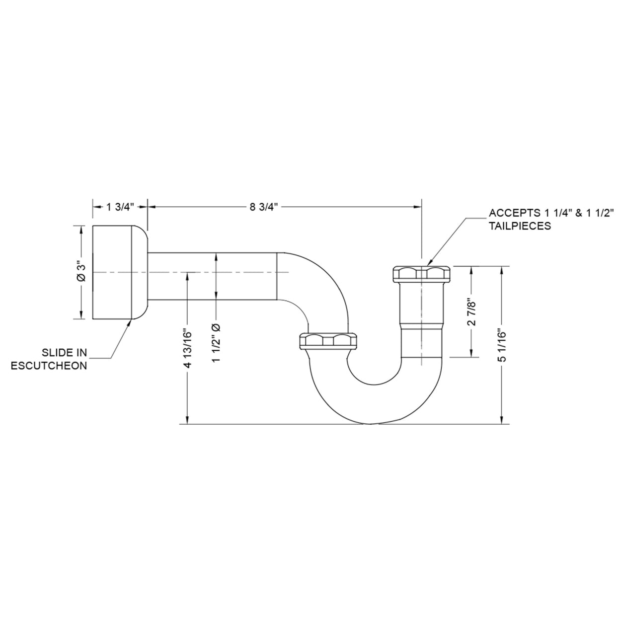 253-MBK - 1-1/2" P Trap with Round Box Escutcheon - Matte Black