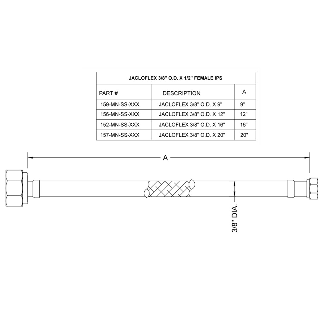 156-MN-SS-BRUN - 12" Flexible Stainless Steel Braided Toilet Supply Line w/ Decorative Cover - Brunette