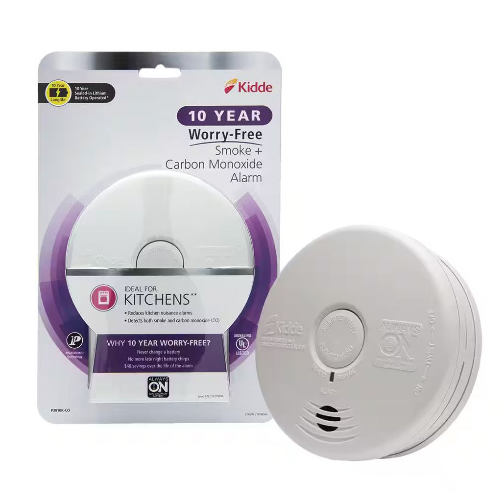 P3010K-CO - Worry-Free Kitchen Sealed Lithium Battery Power Smoke & Carbon Monoxide CO Alarm