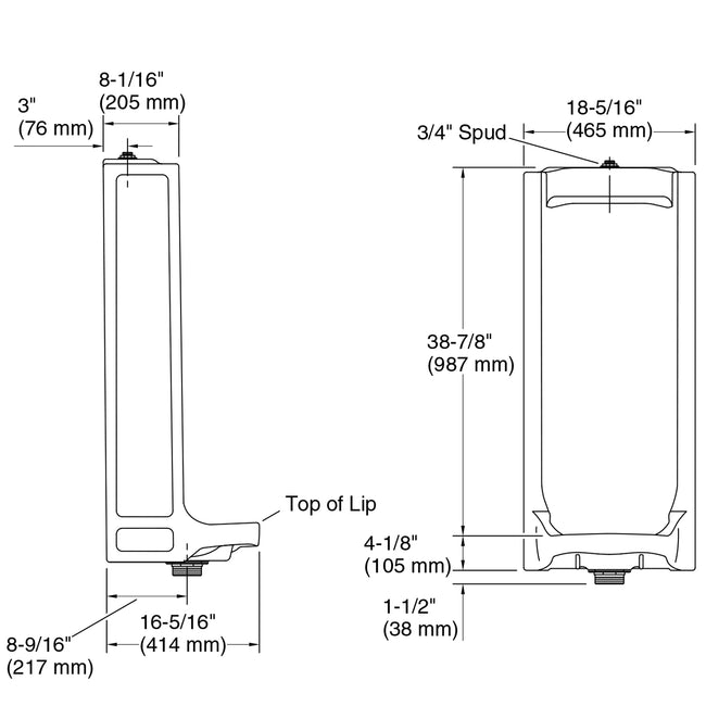 K-25039-T-0 - Branham Full Stall Washout Urinal with Top Spud