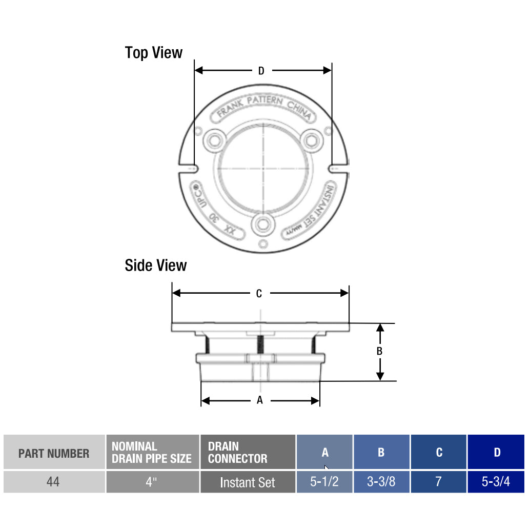 44SL - 4" x 4" Cast Iron Slotted Deep Closet Flange - Frank Pattern