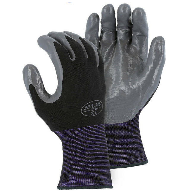 Atlas Black Nitrile Palm Dipped Glove on White Nylon Liner