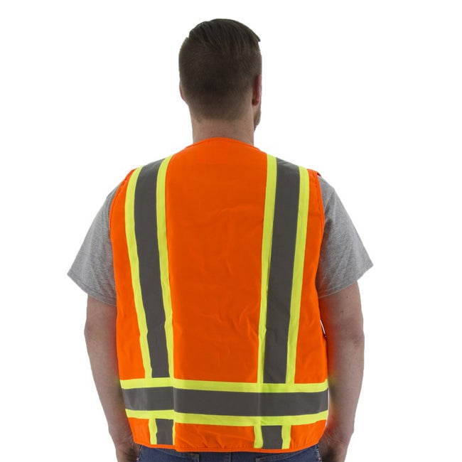 High Visibility Orange Surveyors Vest - Two-Tone DOT Striping