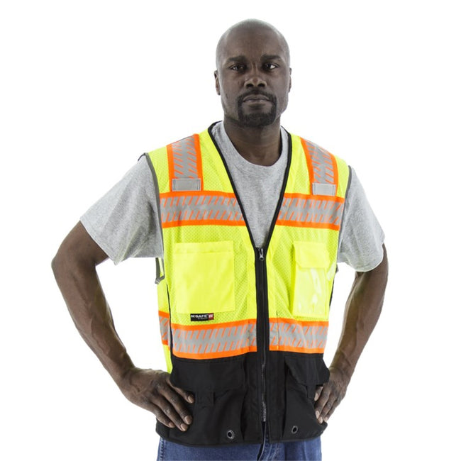 High Visibility Yellow Mesh Vest - DOT Reflective Chainsaw Striping