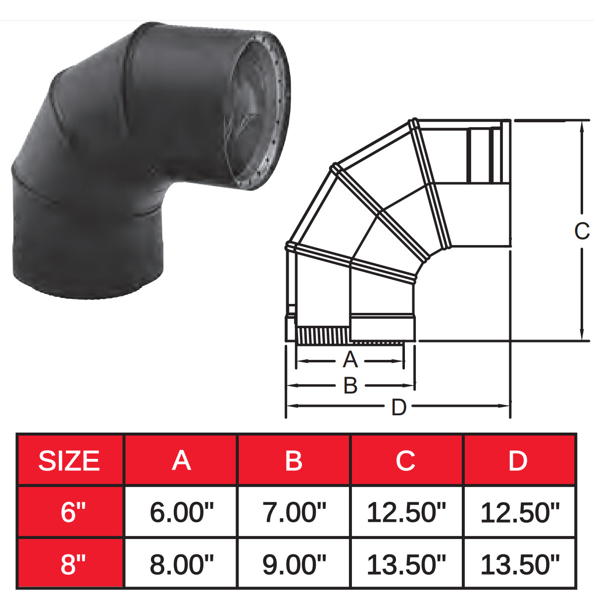 6DWB90 - 6" Black Double Wall 90 Degree Elbow