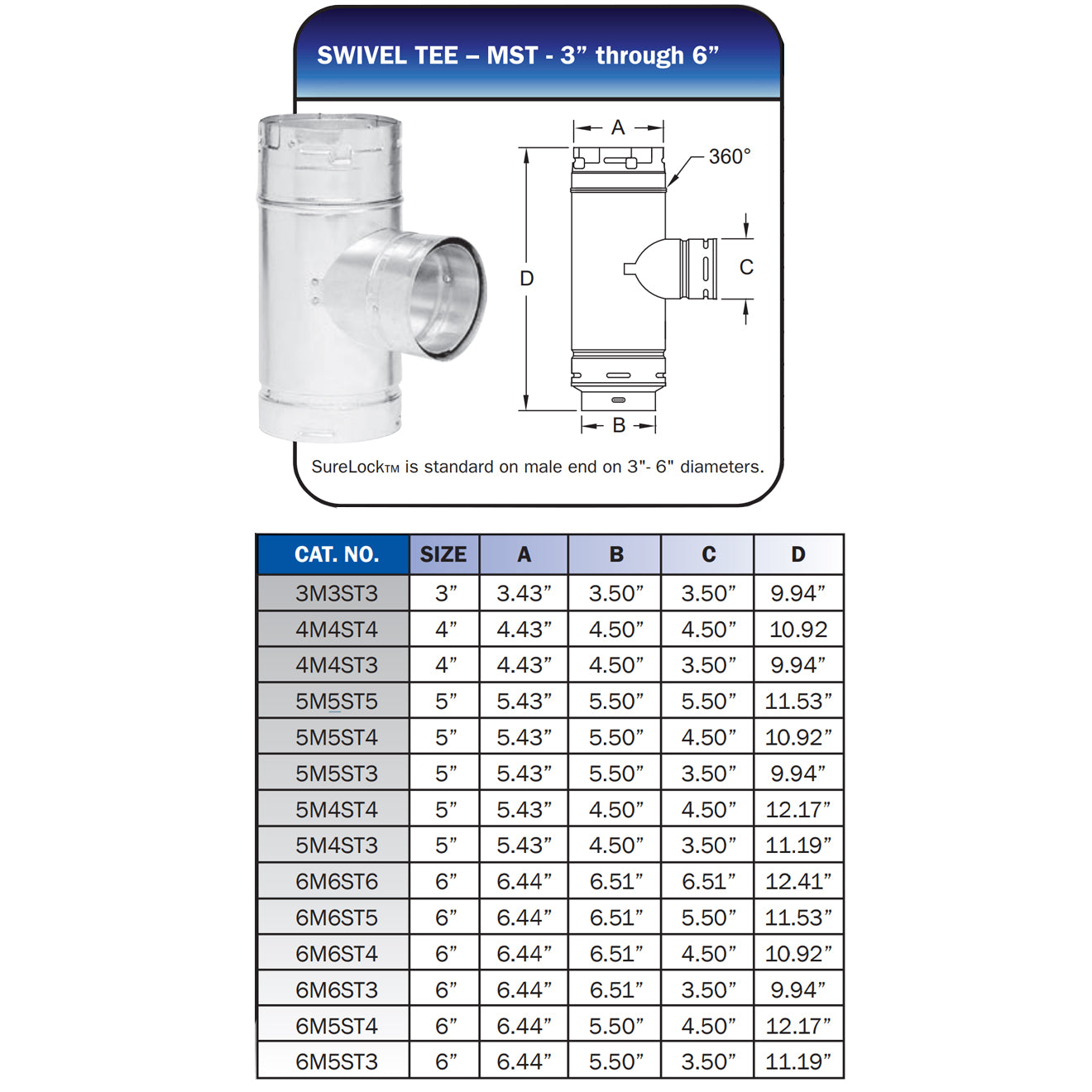 5M5ST5 - 5" Double Wall Vent Pipe Tee