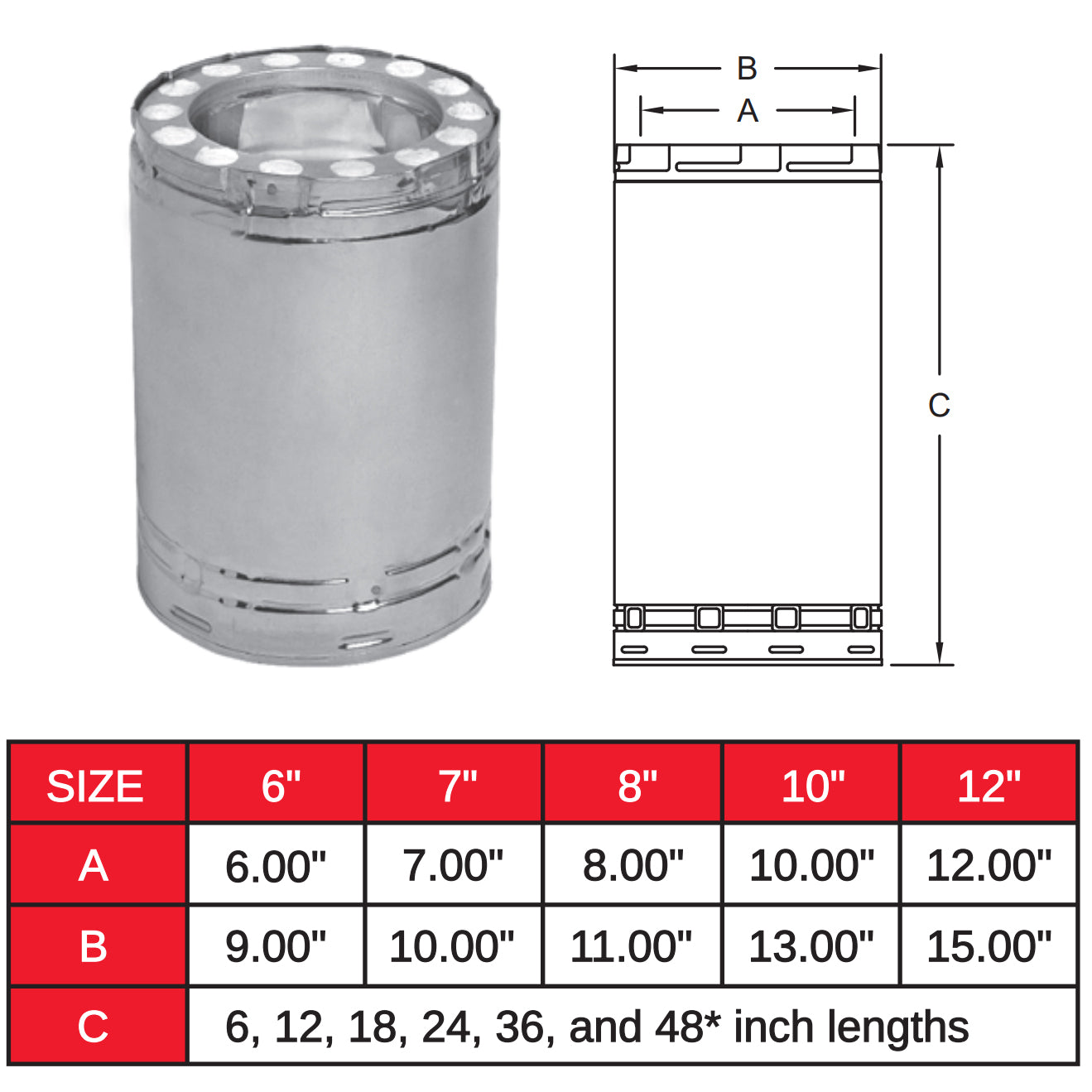 8TGG12 - 8" x 12" Temp Guard Chimney Pipe