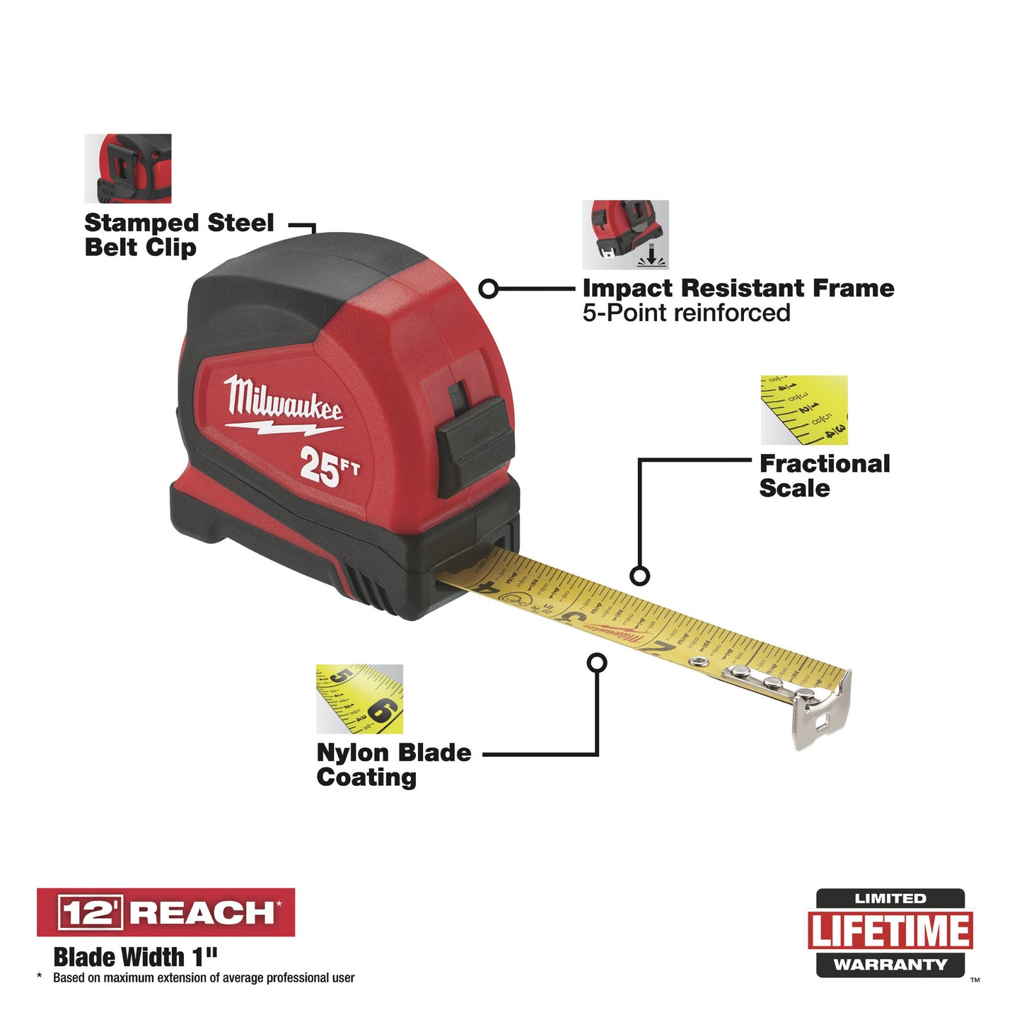 48-22-6625 - 25 Ft Compact Tape Measure with Engineer Scale