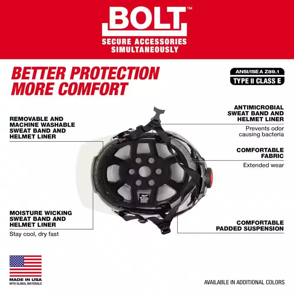 48-73-1321 - Bolt White Front Brim Safety Helmet - Type 2 Class E