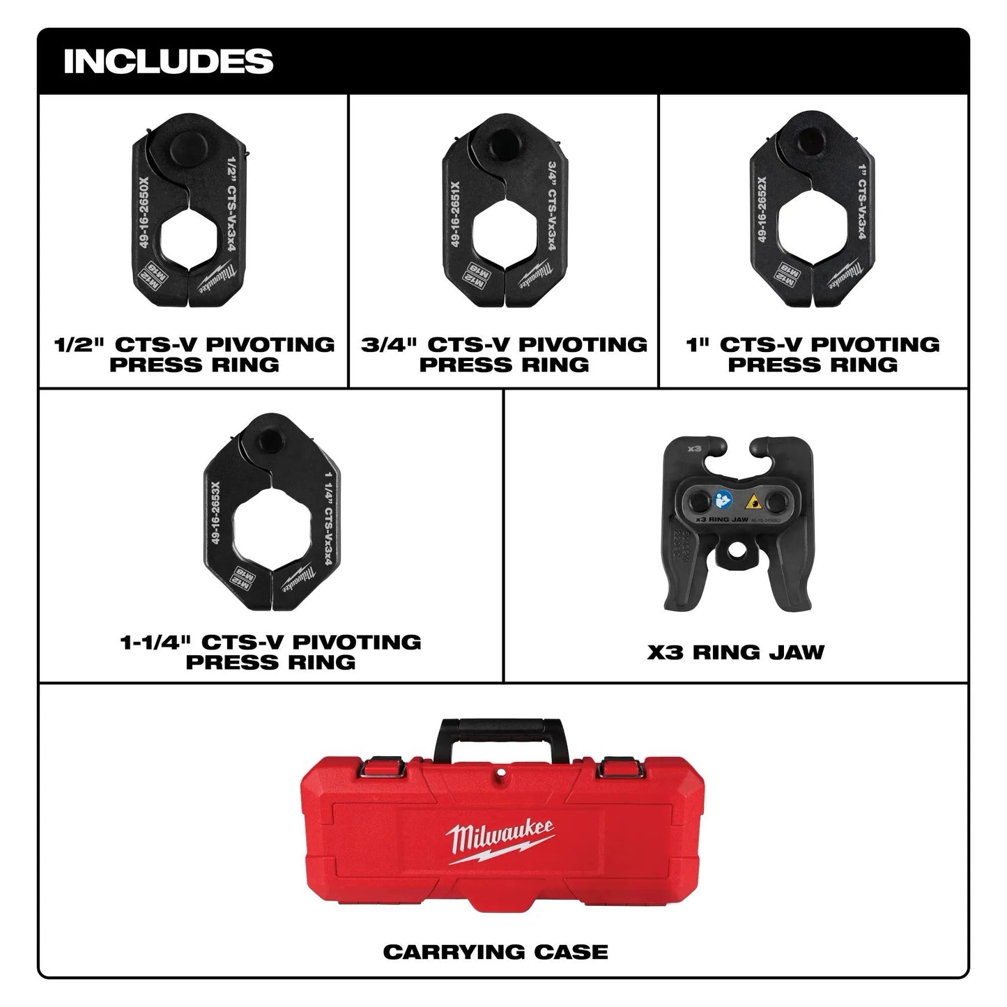 49-16-2490X - 1/2" to 1-1/4" CTS-V Pivoting Press Ring Kit for M12 Force Logic Press Tool