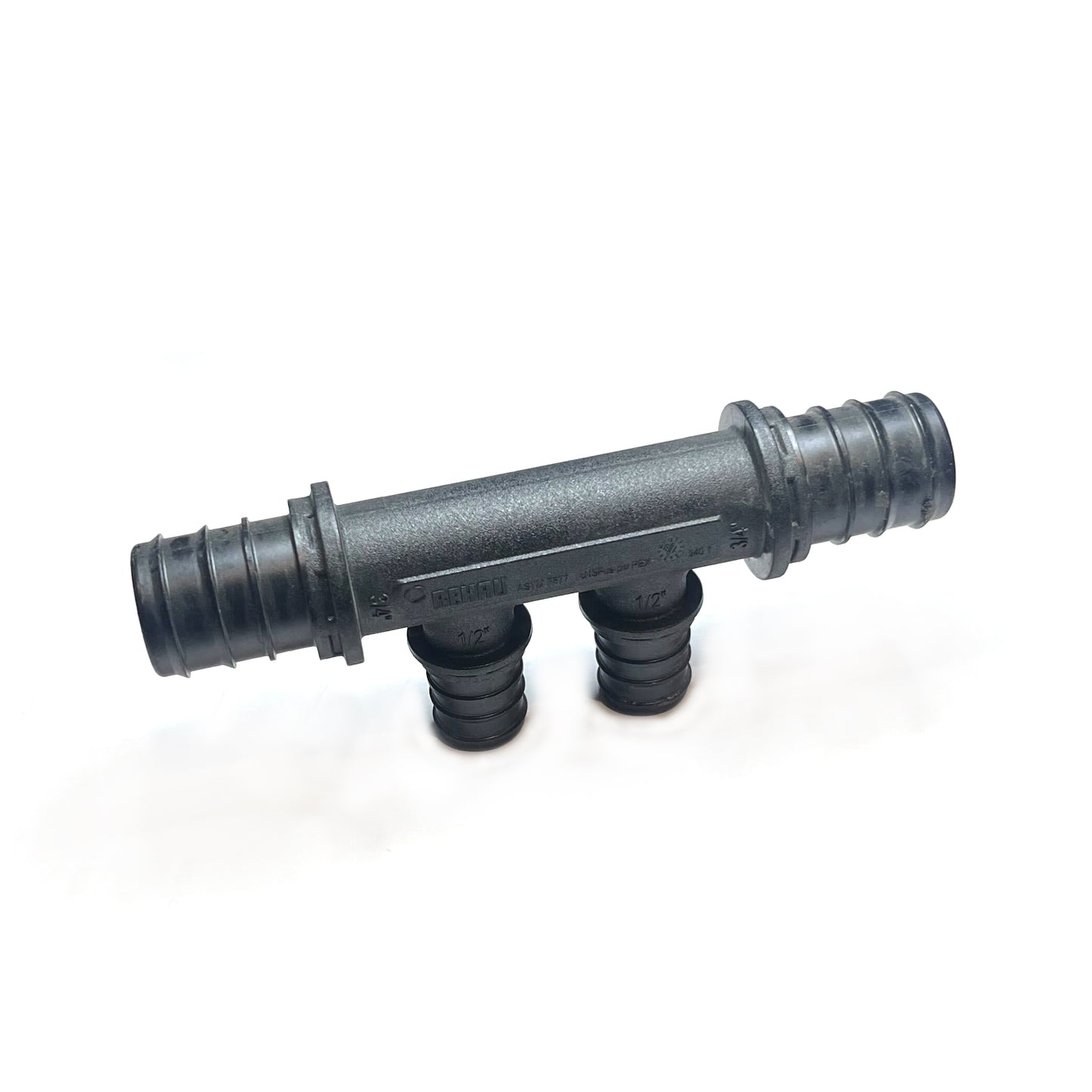 104869-001 - 3/4"x 3/4" Inlets, (2) 1/2" Outlets, EVERLOC+ Polymer Flow-through Multi-port Tee