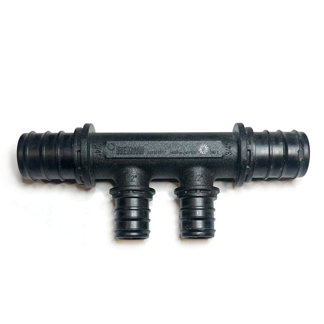 104869-001 - 3/4"x 3/4" Inlets, (2) 1/2" Outlets, EVERLOC+ Polymer Flow-through Multi-port Tee