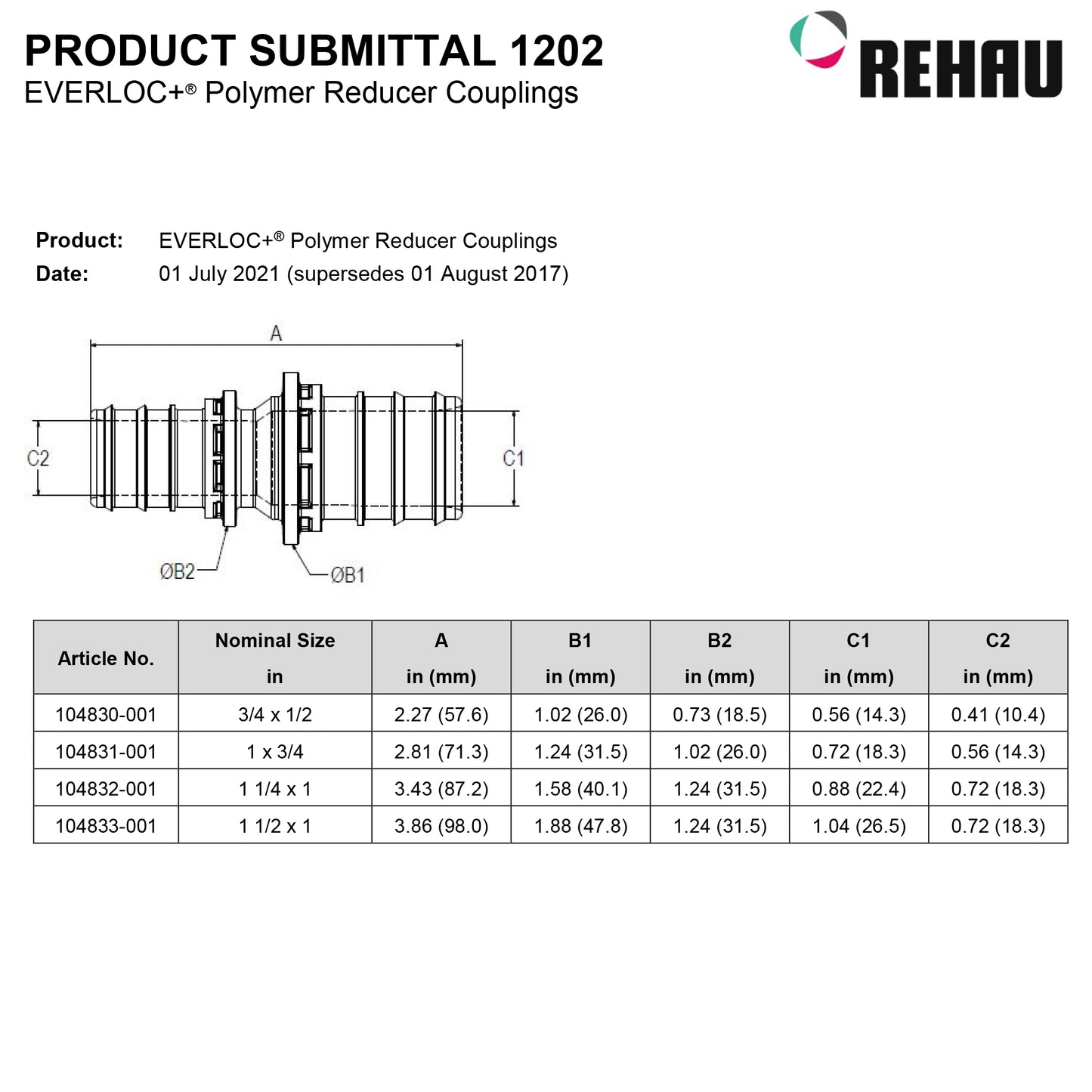 104832-001 - 1-1/4" x 1" EVERLOC+ Polymer Reducer Coupling