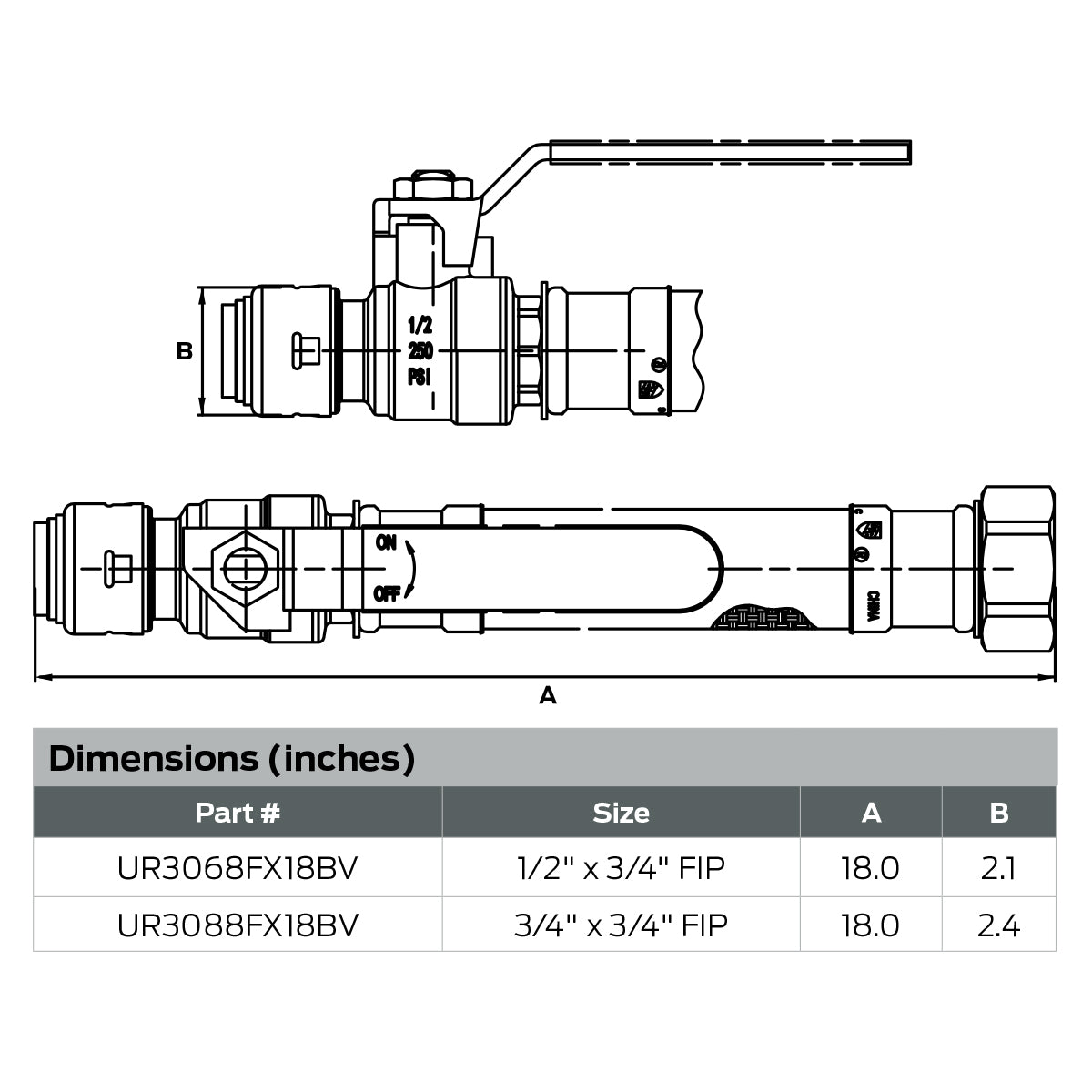 UR3088FX18BV - 3/4" PTC X 3/4" FIP  Stainless Steel Braided Water Heater Connector with Ball Valve