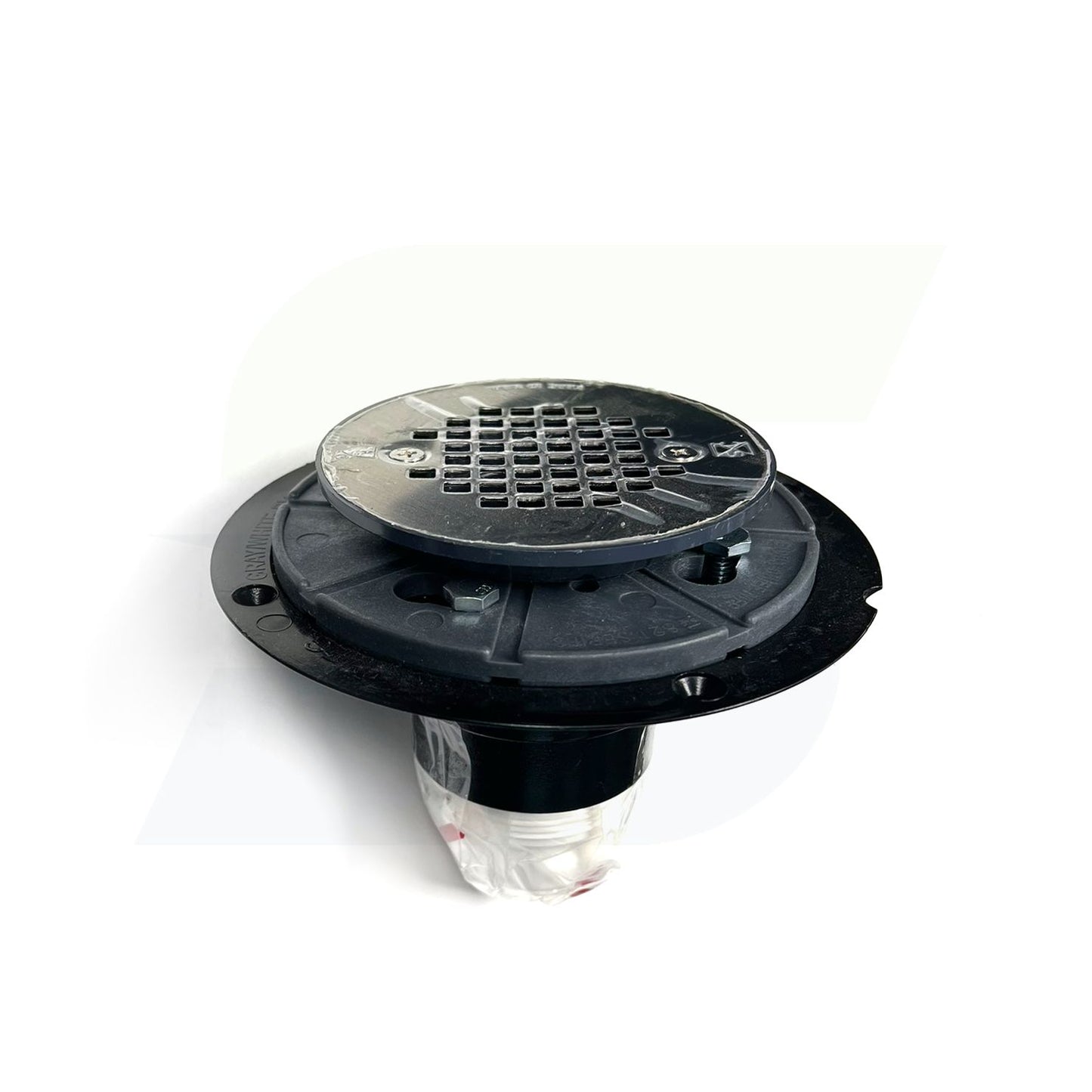 821-T200A - Shower Pan Drain with Round Stainless Steel Strainer and Test Plug - 2" Sch 40 Hub