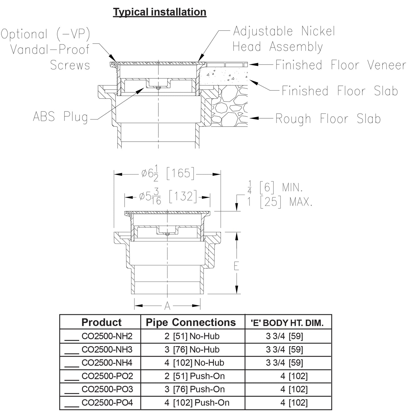 CO2500-NH3 - 3" No Hub Cast Iron Floor Drain / Cleanout