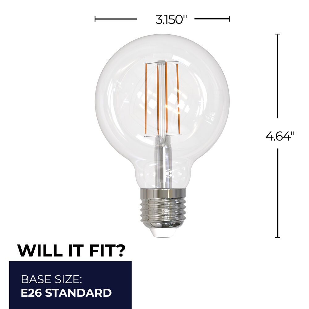 776749 - Filaments Dimmable G25 Clear Medium Base LED Light Bulb - 8.5 Watt - 2700K - 4 Pack