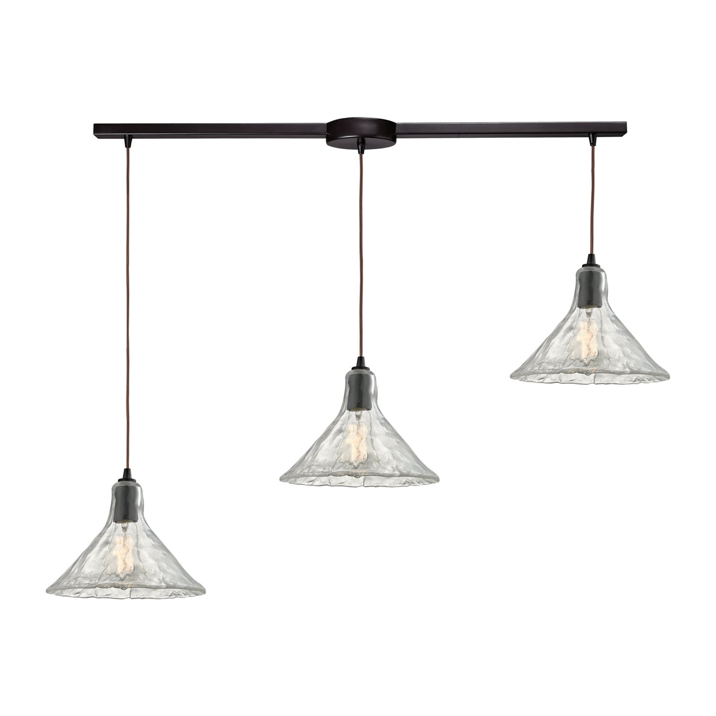 ELK Lighting 10435/3L - Hand Formed Glass 5" Wide 3-Light Linear Pendant Fixture in Oiled Bronze wit